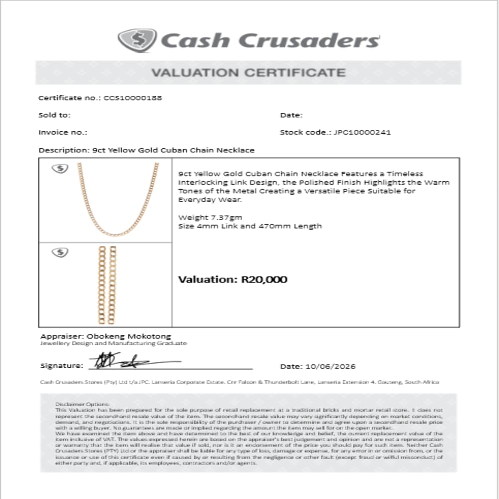 9ct Yellow Gold Cuban Chain Necklace