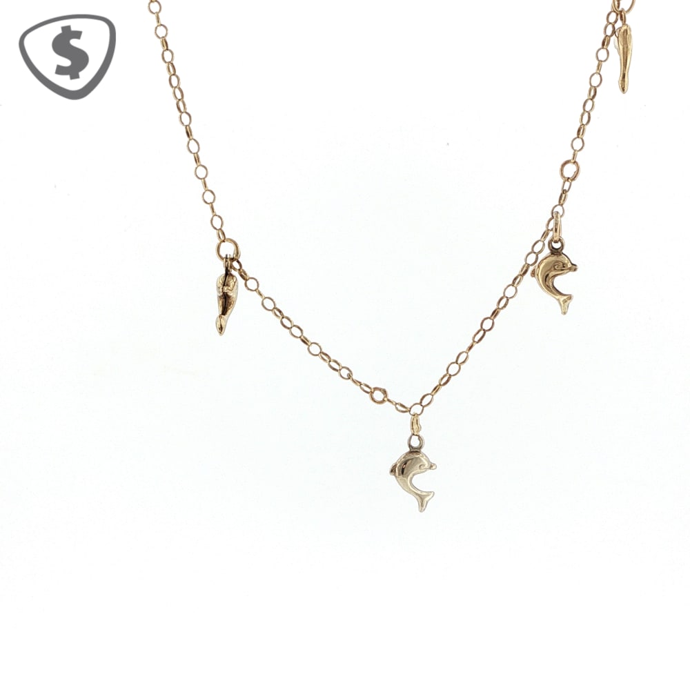 9ct Yellow Gold Dolphin Charm Bracelet