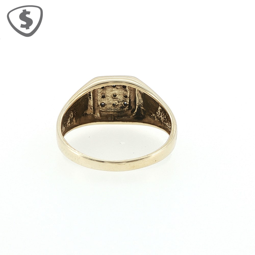 9ct Yellow Gold 9 Stone Diamond Grid Signet Ring