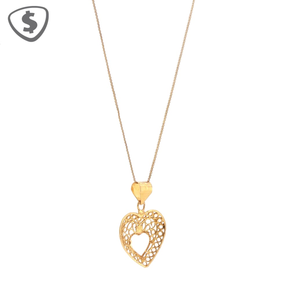 22ct Yellow Gold Filigree Heart Pendant Charm Necklace