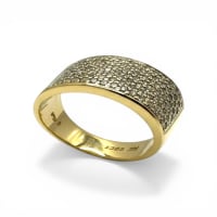 18ct Yellow Gold Wide Multi-Row Diamond Domed Pavé Wedding Band with 95 Melee Diamonds, could also be worn as a Statement Piece.