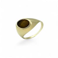 9ct Yellow Gold Classic Signet Design Ring, Featuring a Natural Tiger's Eye Cabochon Stone.