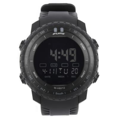 Pure Digital Watch with Round Black Bezel & Negative LCD