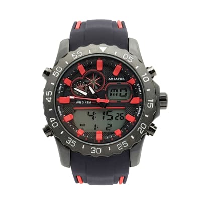 Black Bezel Watch with Red Hour Markers 