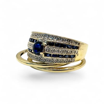 9ct Yellow Gold Sapphire and Diamond Band Ring