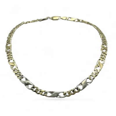 9ct Yellow & White Gold Figaro Necklace
