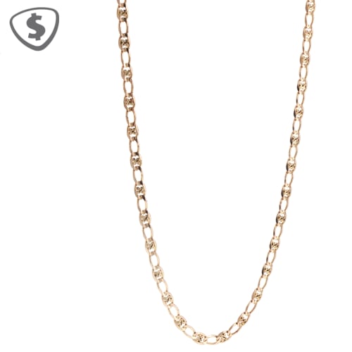 9ct Yellow Gold Tiger Eye Link-Style Necklace, a Versatile Pattern Featuring Alternating Decorative "Eye" Links with an Intricate Quatrefoil or Floral-Style Cutout, also Referred to as Birdseye.