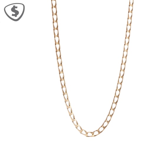 9ct Yellow Gold Necklace, Featuring a Classic Curb-Link Design with Interlocking Links.