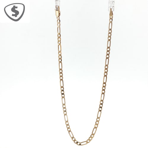 9ct Yellow Gold Figaro Link Pattern Bracelet Featuring an Alternating Sequence of Three Round Links and One Elongated Oval Link, Creating a Versatile and Timeless Design Making it an Ideal Piece for Everyday Wear.