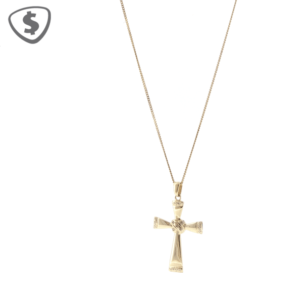 9ct Yellow Gold Flared Cross Pendant Necklace