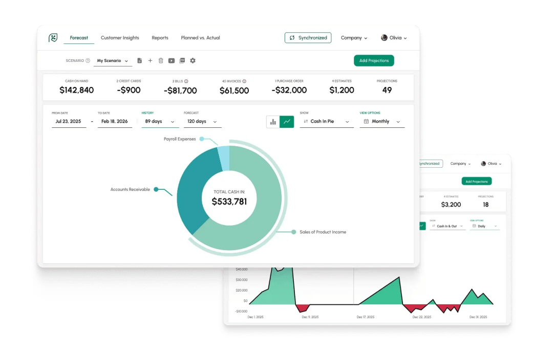 Analyze and plan your cash flow up to 3 years ahead using daily, weekly, monthly and quarterly perspectives.