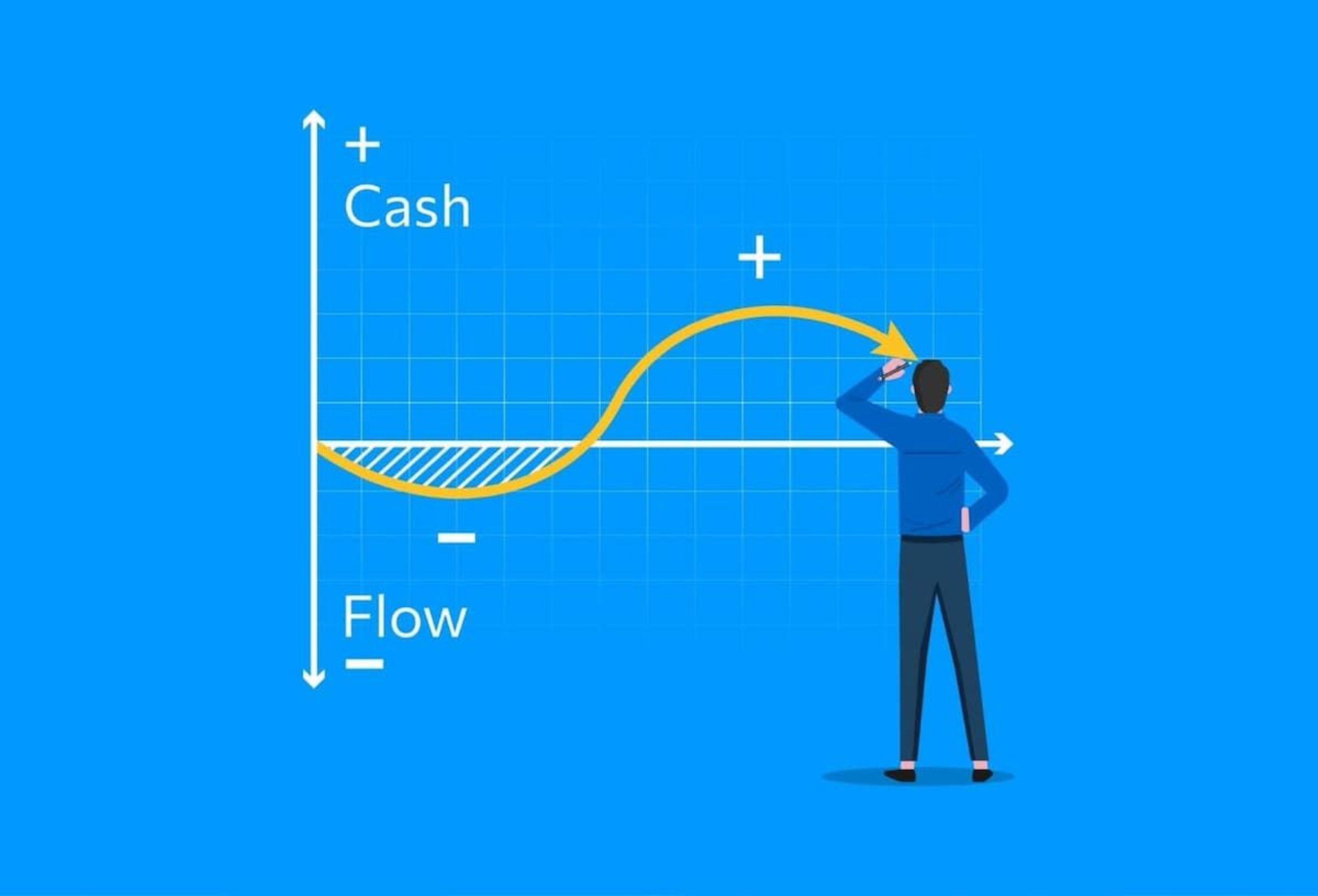 Businessman drawing cash flow graph