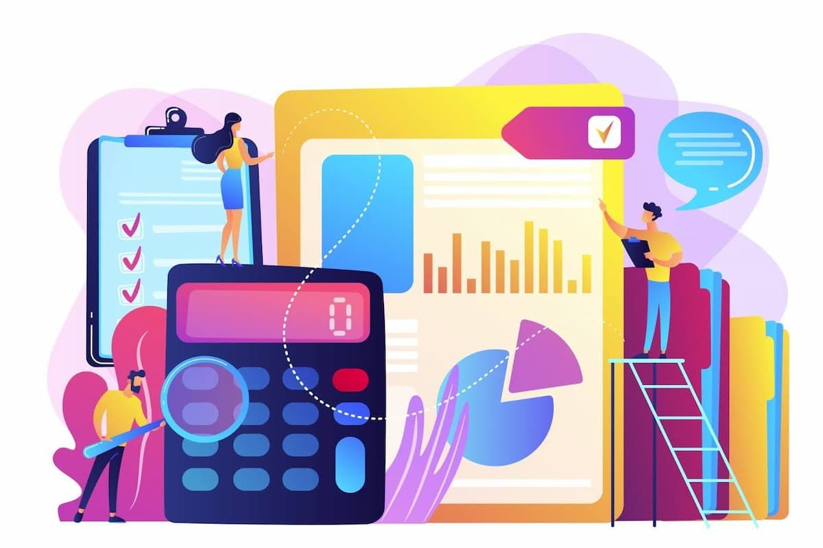 Accounting process with charts, files, and calculations