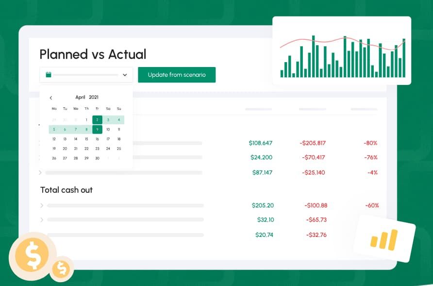 Planned vs Actual cash flow data  on Cash Flow Frog