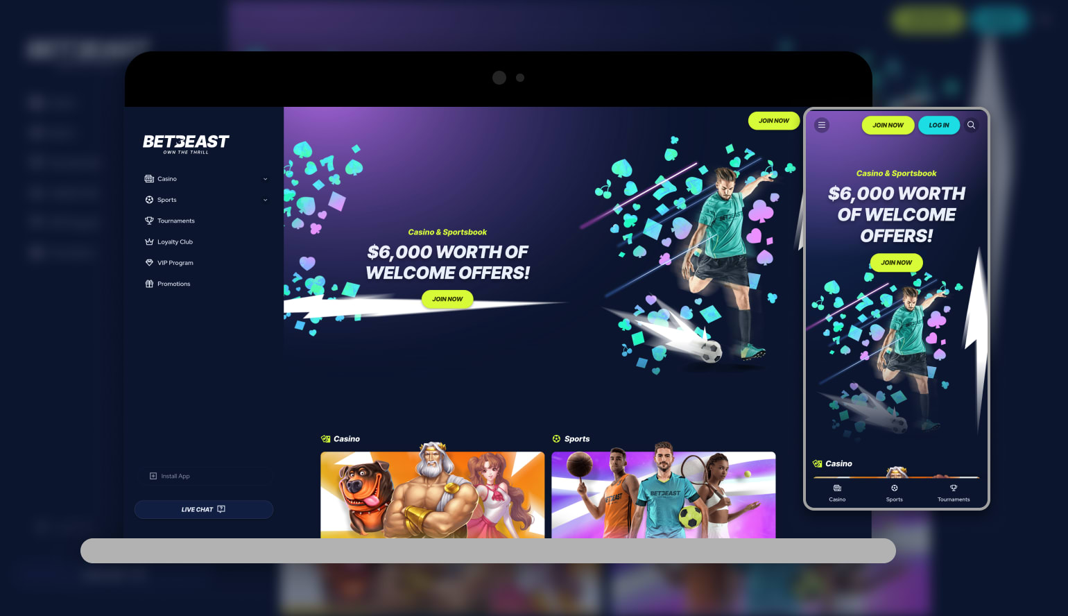 a screenshot showing what BetBeast Casino looks like on mobile and desktop devices