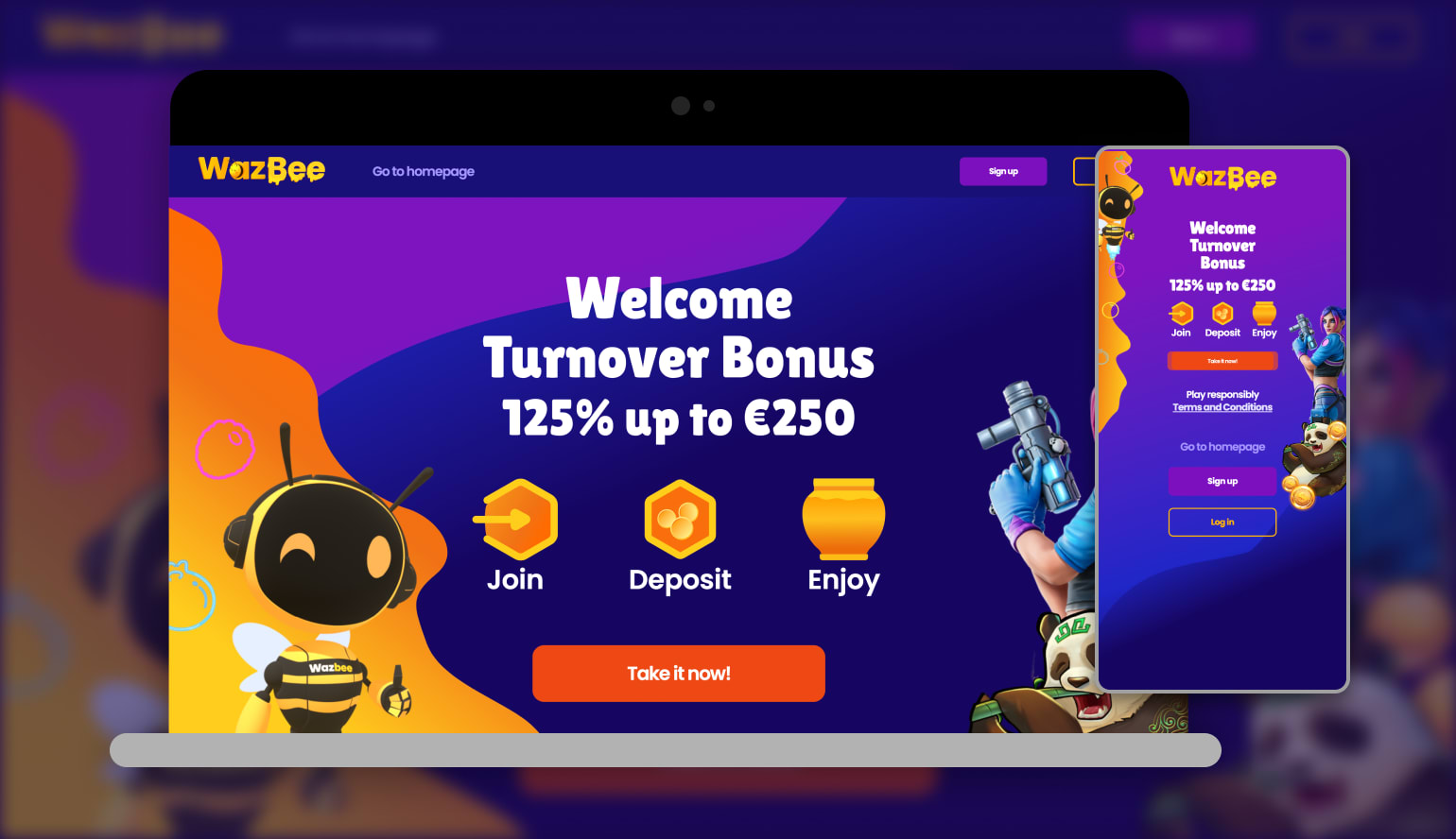 a screenshot showing what Wazbee Casino looks like on mobile and desktop devices