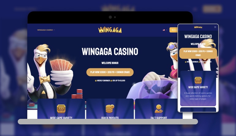 a screenshot showing what Wingaga Casino looks like on mobile and desktop devices