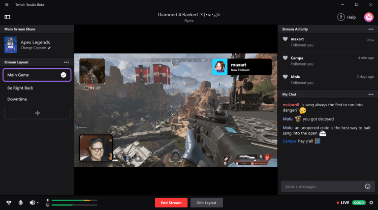 Twitch Studio : Twitch's Own Streaming Software.