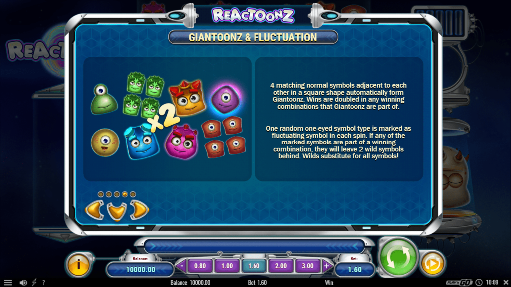 play n go - Reactoonz - правила - Giantoons and Fluctuation - Casinogroundsdotcom