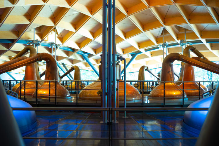 Copper stills in a distillery