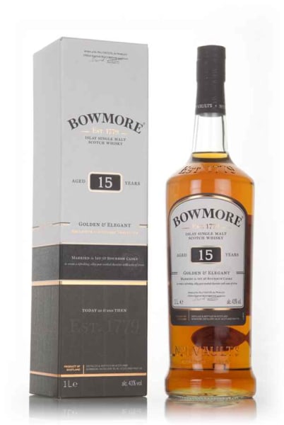 Bowmore 15 Year Old - Golden & Elegant 1L 1000ml bottle - Scotch Whisky whisky