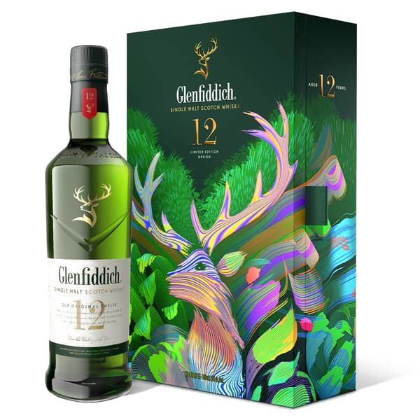 Glenfiddich 12 Year Old Single Malt Scotch Whisky, Limited Edition Release x Santtu Mustonen, Gift Bottle & Flask Set 700ml bottle - Scotch Whisky whisky