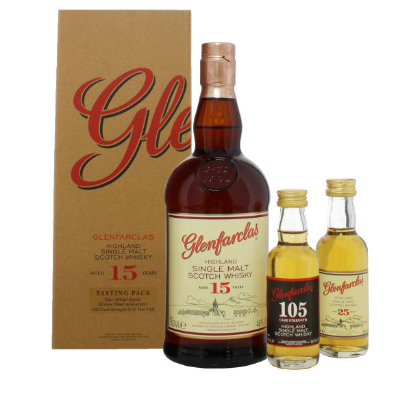 Glenfarclas 15 Year Old Gift Pack (Glenfarclas 105 & 25 Year Old 5cl) 700ml bottle - Scotch Whisky whisky