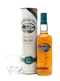 bowmore 12 year old with glass screen printed label bot. 1980s