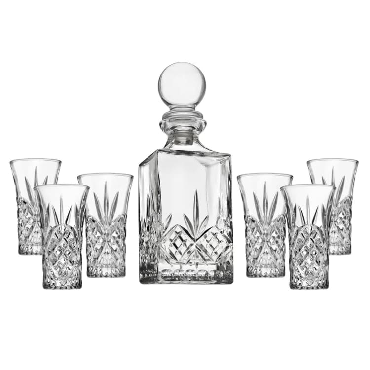 Dublin Crystal 7 Piece Spirits Decanter 10oz & Shot Glass 2oz Set