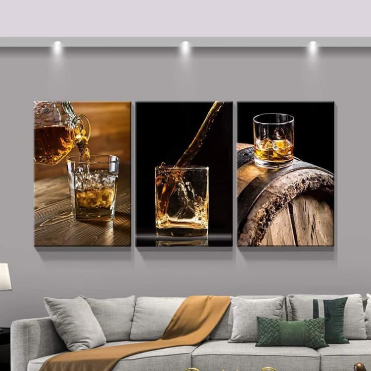 Whiskey Liquor Still Life - 3 Piece Wrapped Canvas Print