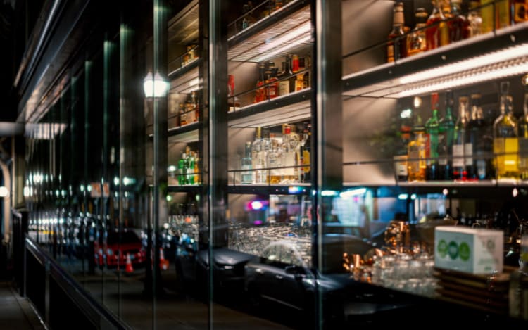 Whiskies stored on a shelving