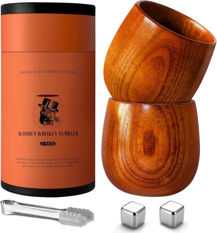 Handcrafted Wooden Whiskey Glasses Set of 2
