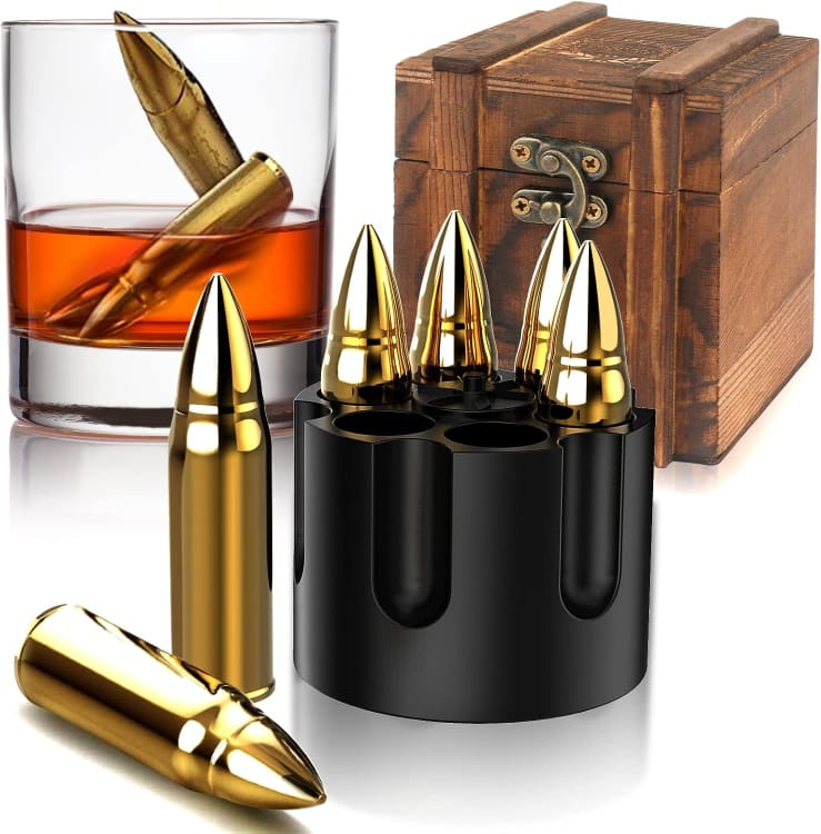 Whiskey Stones Gift Set with Revolver Base