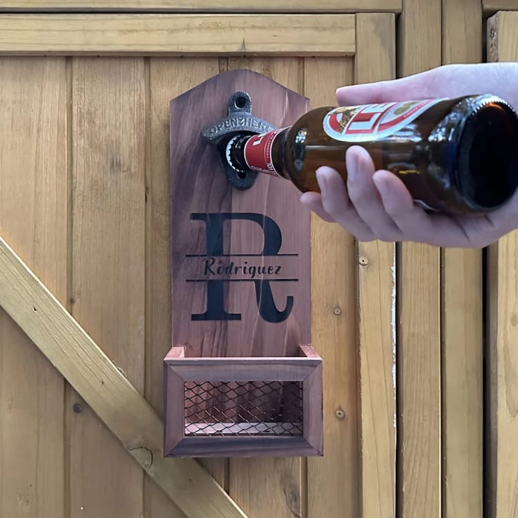 Wall-Mounted Bottle Opener with Cap Catcher