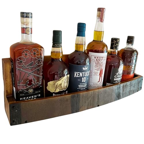 RELODECOR Liquor Bottle Display Shelf – Bar Shelf for Whiskey, Wine & Bourbon – Rustic Wall-Mounted Wooden Shelves, Countertop Rack, Stylish & Space-Saving Small Liquor Cabinet for Enthusiasts