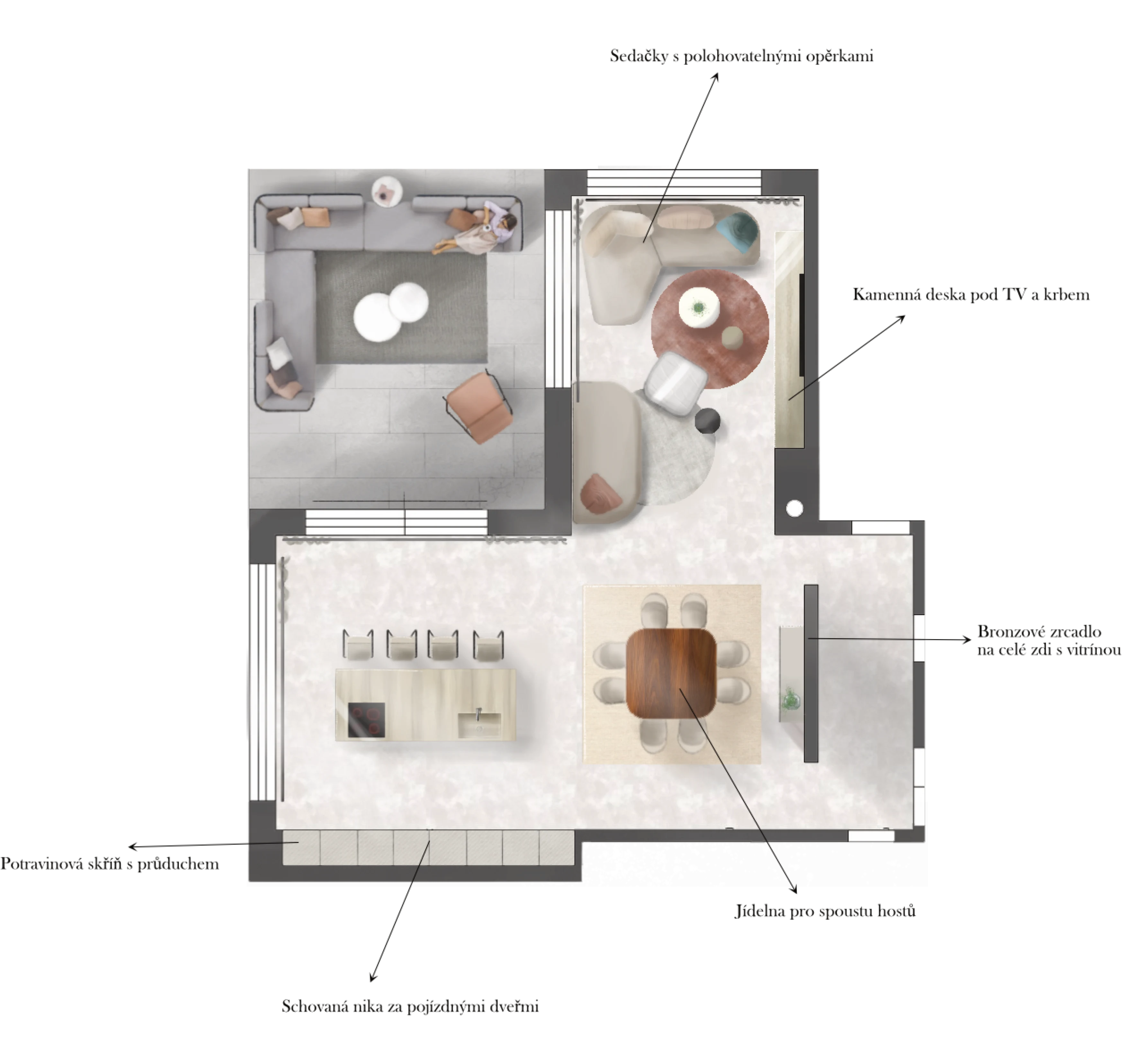 Návrh půdorysu k projektu Elegantní bungalov za Brnem