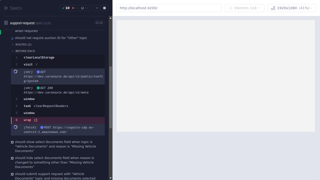 Screenshot: core/support-request.spec.cy.ts/Support_Request_--_Support_Request_Form_--_should_not_require_auction_ID_for_Other_topic_--_before_each_hook_failed.png