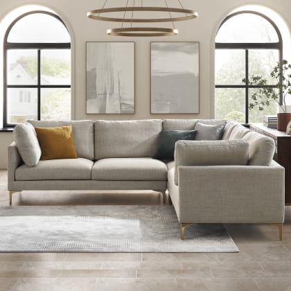 Adams L Shape Sectional Sofa Pearl Beige Brass Castlery United States Adams L Shape Sectional Sofa Pearl, L Sectional Sofa