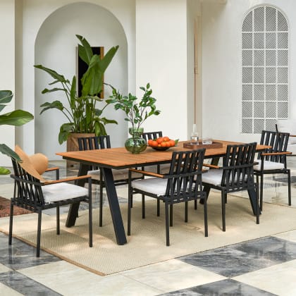 Soro Outdoor Dining Table With 6 Chairs Oat Beige No Cover Castlery United States Soro Outdoor Dining Table With 6, Outdoor Dining Room Chairs