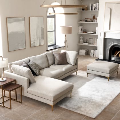 Adams Chaise Sectional Sofa With Ottoman Pearl Beige Left Facing Brass Castlery Singapore Adams Chaise Sectional Sofa With, Sectional Sofa With Ottoman And Chaise
