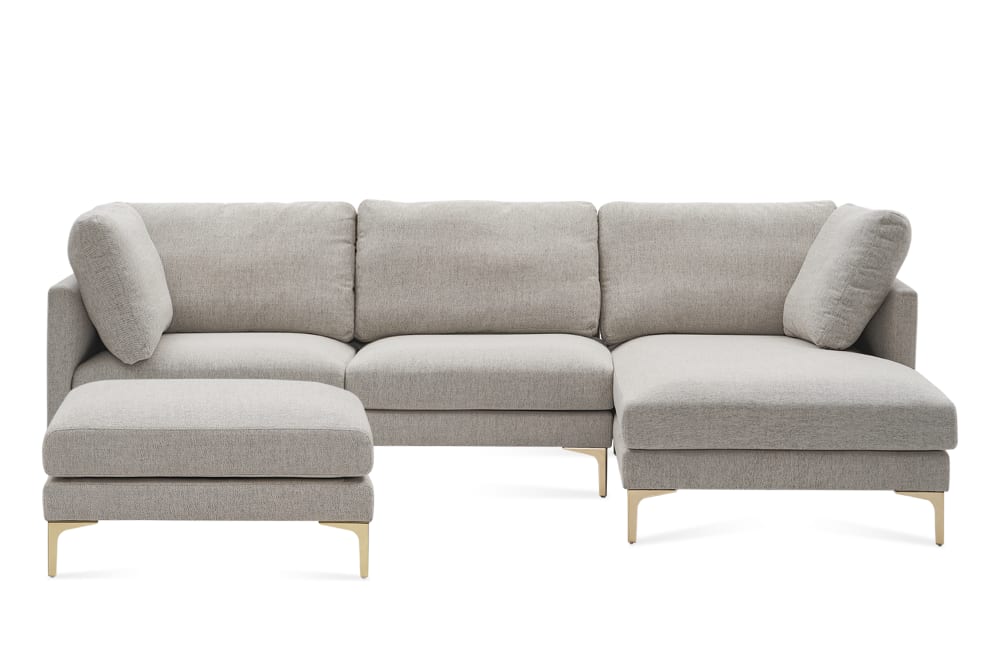 Adams Chaise Sectional Sofa with Ottoman, Pearl Beige, Right Facing