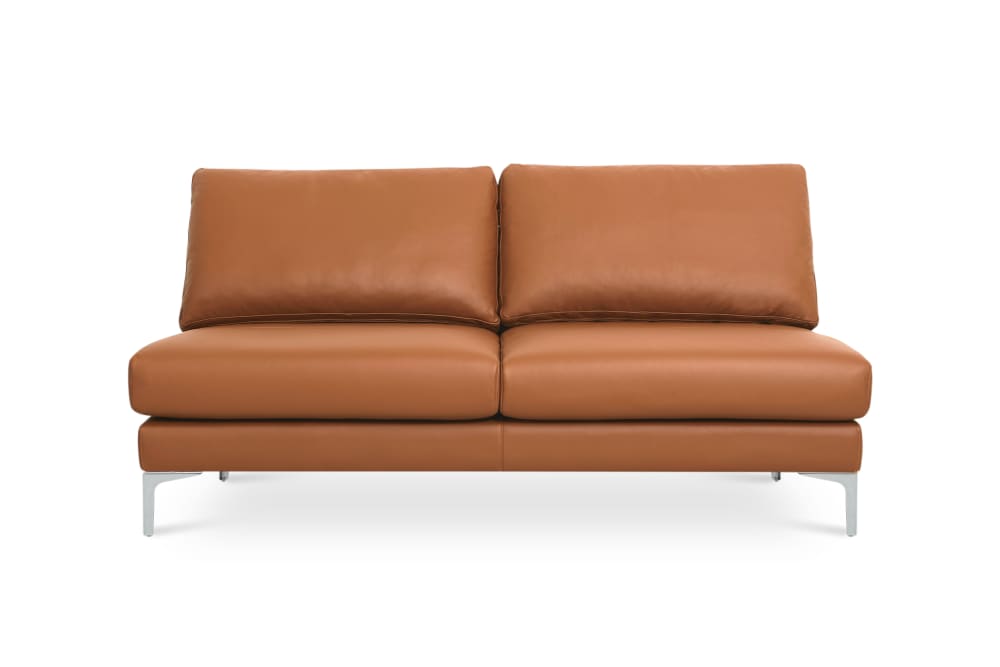 Adams Armless 2 Seater Leather Mocha Brass Castlery United States Adams Armless 2 Seater Leather Mocha, Armless Leather Sofa