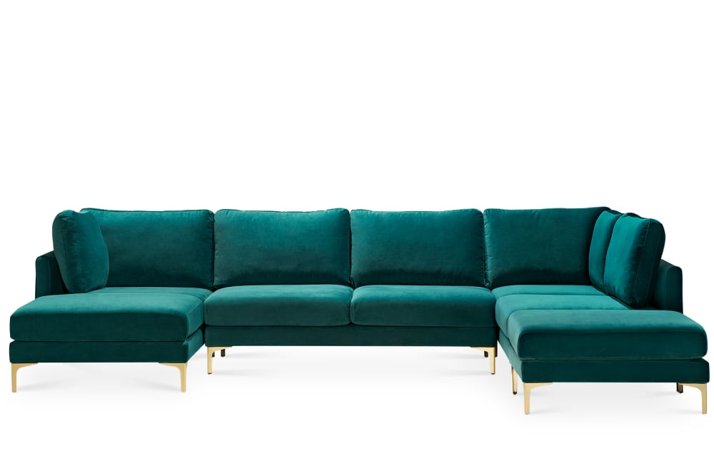 Adams U Shape Sectional Sofa With Ottoman Dove Gray Left Facing Brass Castlery United States Adams U Shape Sectional Sofa With, Deep Leather Corner Sofa