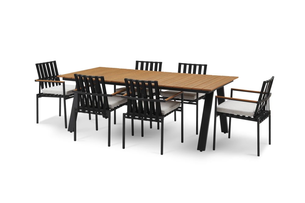 Sorrento Dining Table with 6 Chairs, Oat Beige, No Cover Castlery