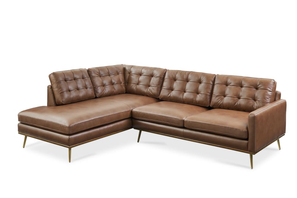 Isaac Leather Terminal Chaise Sectional Sofa, Left Facing, Cognac