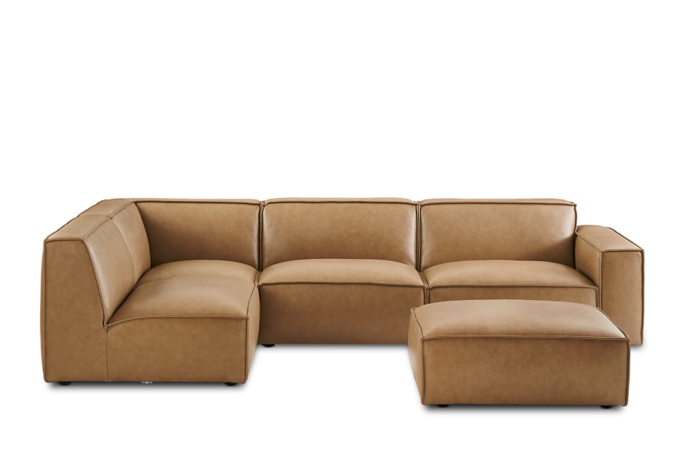 Jonathan Leather Chaise Sectional Sofa with Ottoman