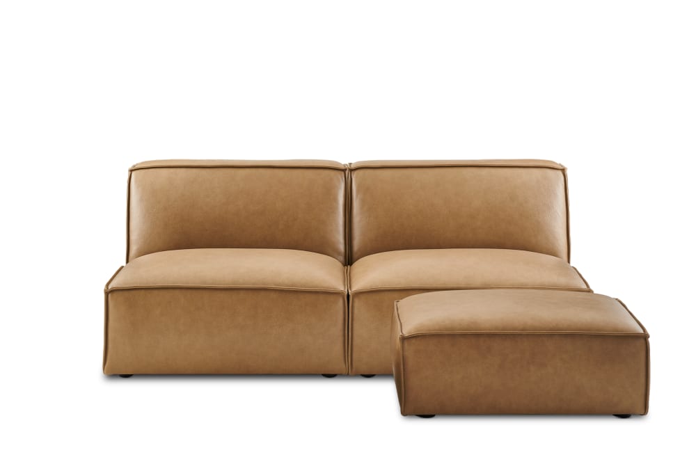 Jonathan Leather Armless 3 Seater Sofa with Ottoman | Castlery US