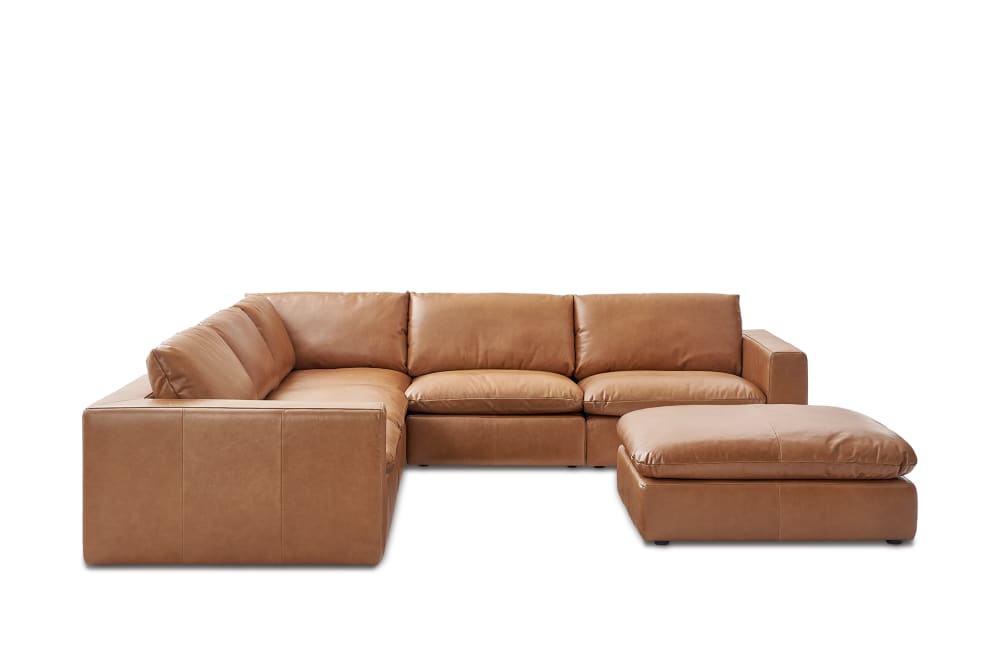 Dawson Leather L Shape Sectional Sofa with Ottoman Castlery US