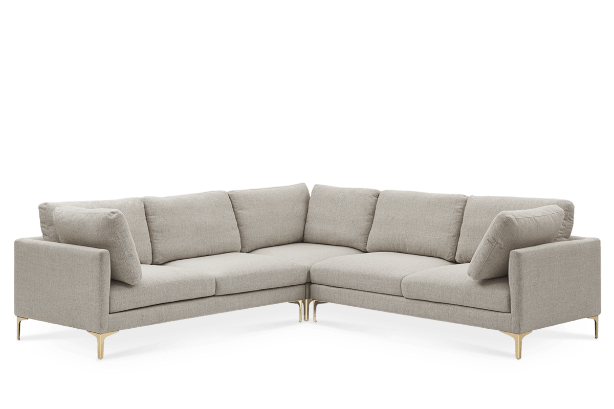 Adams Beige L-Shape Sectional Sofa, Brass Leg