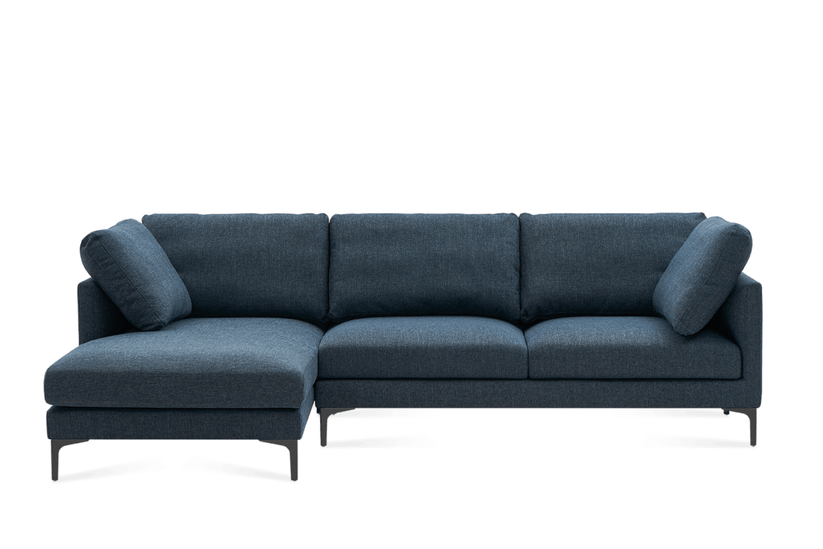 Adams Blue Left Sectional Sofa, Black Leg